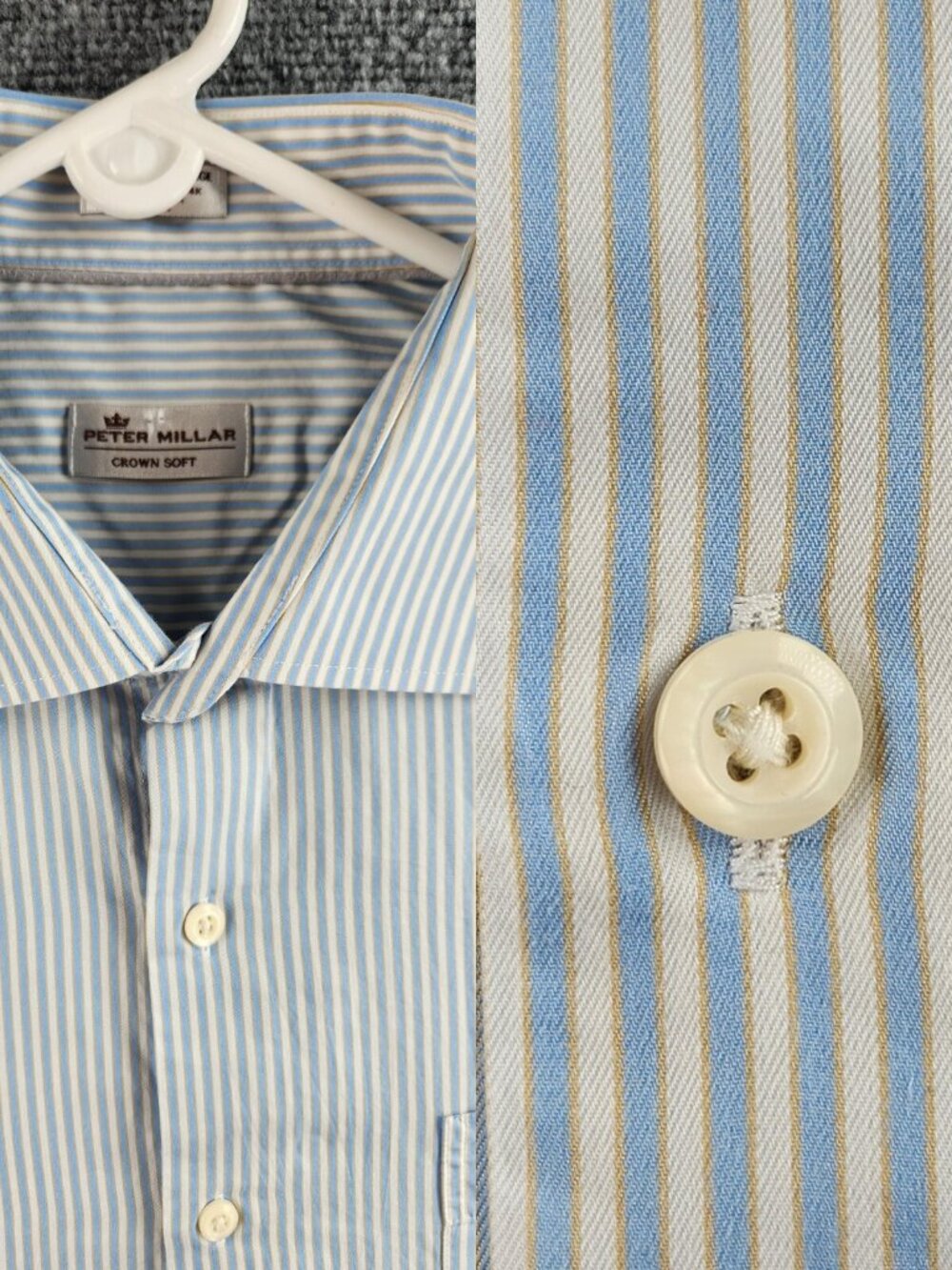 Peter Millar Crown Soft COTTON SILK BLEND Blue Striped 2XL Long Sleeve Button Up
